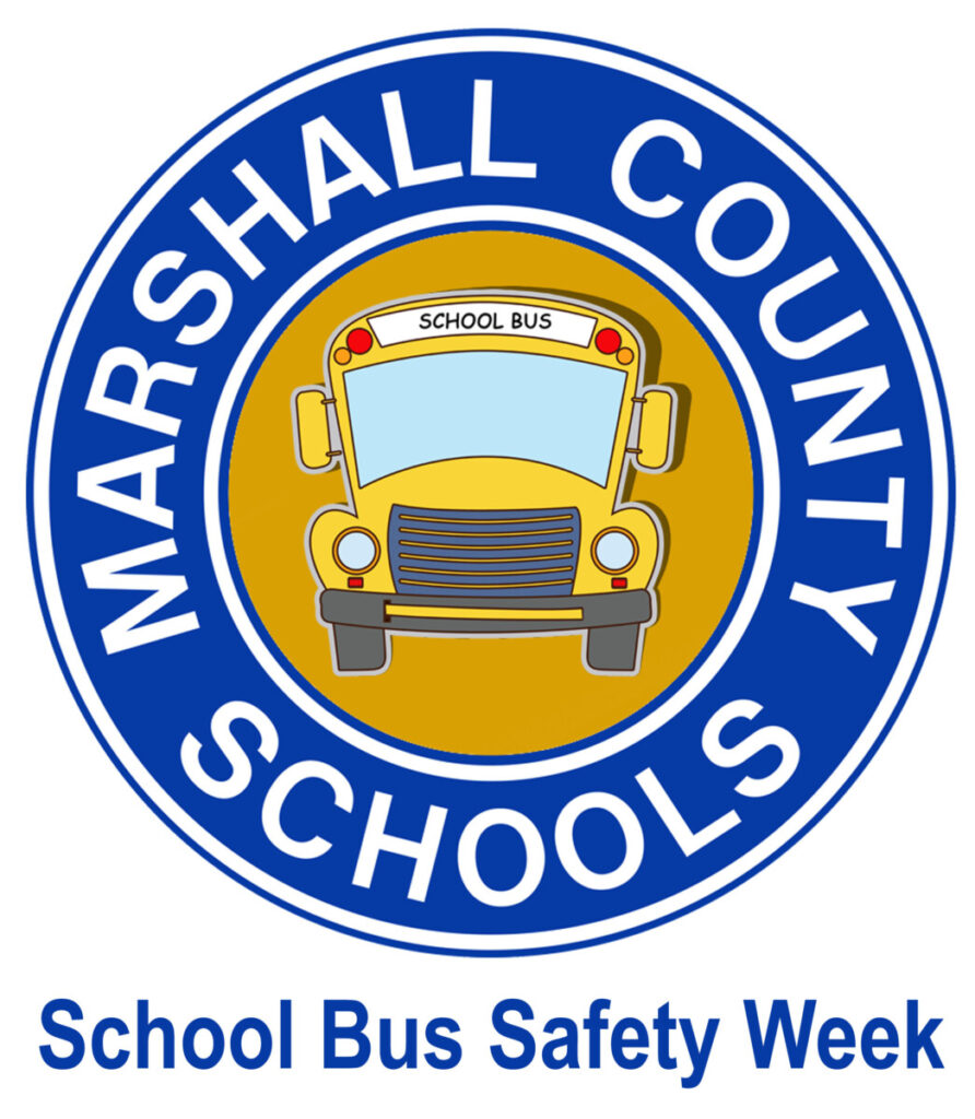 Marshall County Schools blue logo with a school bus in the middle of the circle.