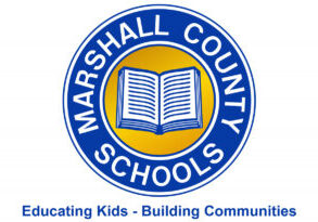 Marshall County Schools gold and blue logo with a book in the center.